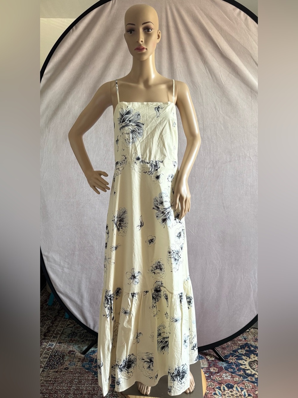 Express Cream Maxi Dress with Black and Light Blue Floral Print